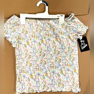 NEW  Art Class Girls' Smocked Short Sleeve T-Shirts sz L (10-12)